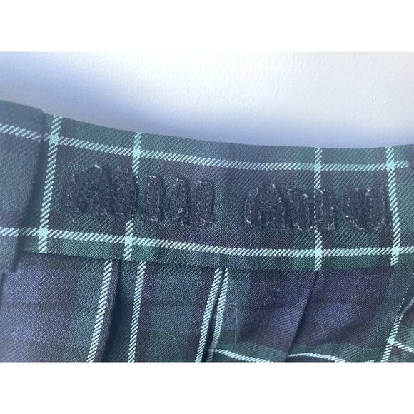 Miu Miu Green & Navy Plaid Pleated Wool Skirt Made In Italy Womens - Picture 4 of 12
